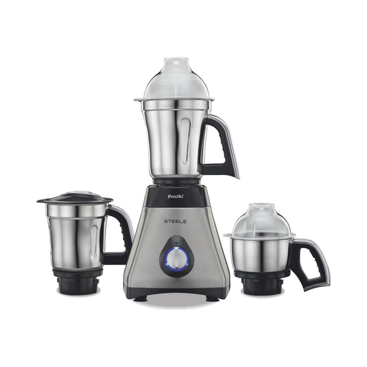 Preethi Steele 110V Mixer Grinder for Kitchen | 3 Jar, 550W Mixie| Perfect for Grinding | Silver/Black (MG 206)