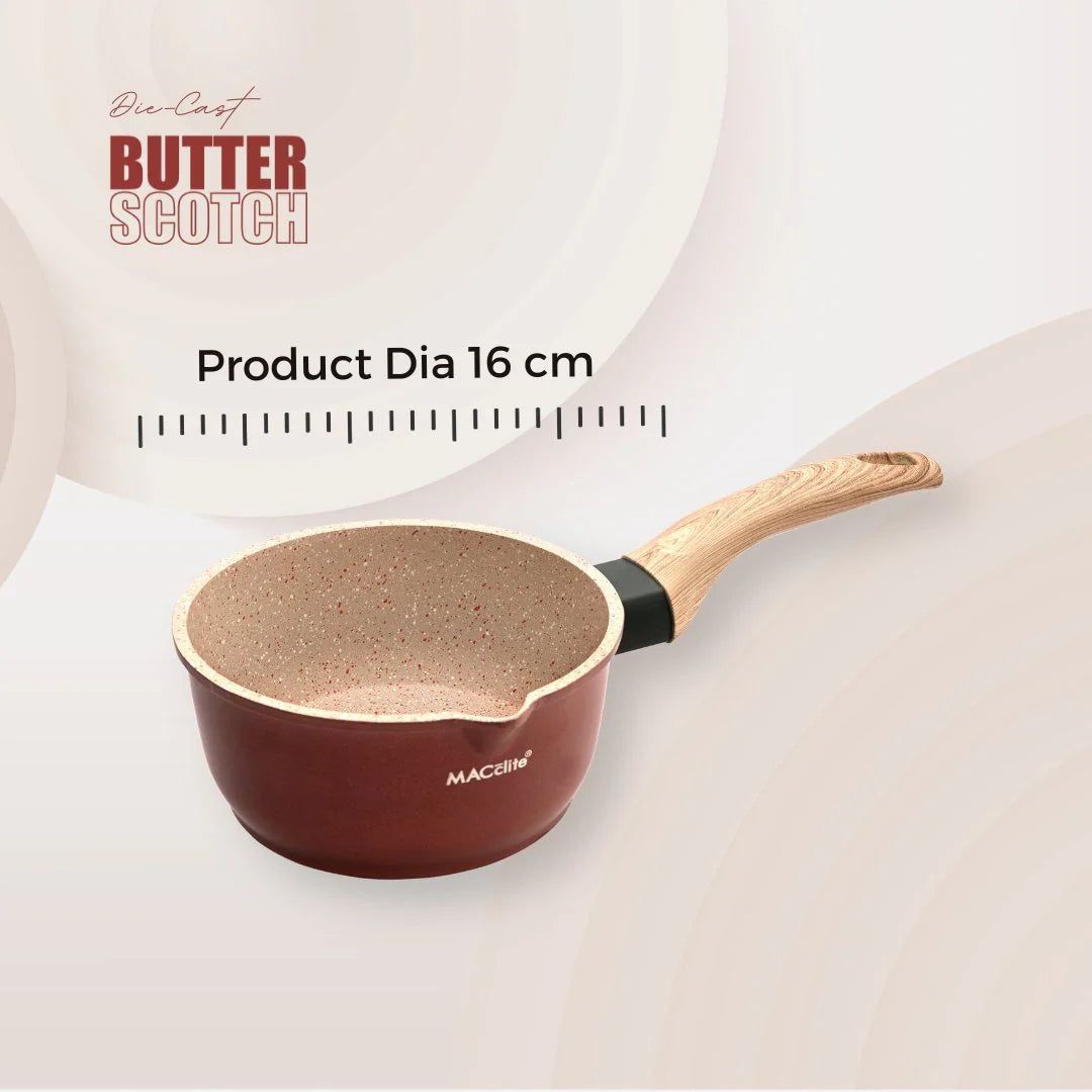 MACclite Butter Scotch Die Cast Non Stick Sauce Pan 16cm Dia, 1.4 Liters, Induction Base