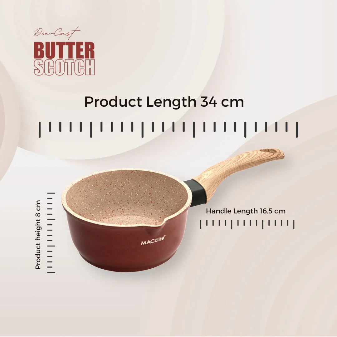 MACclite Butter Scotch Die Cast Non Stick Sauce Pan 16cm Dia, 1.4 Liters, Induction Base