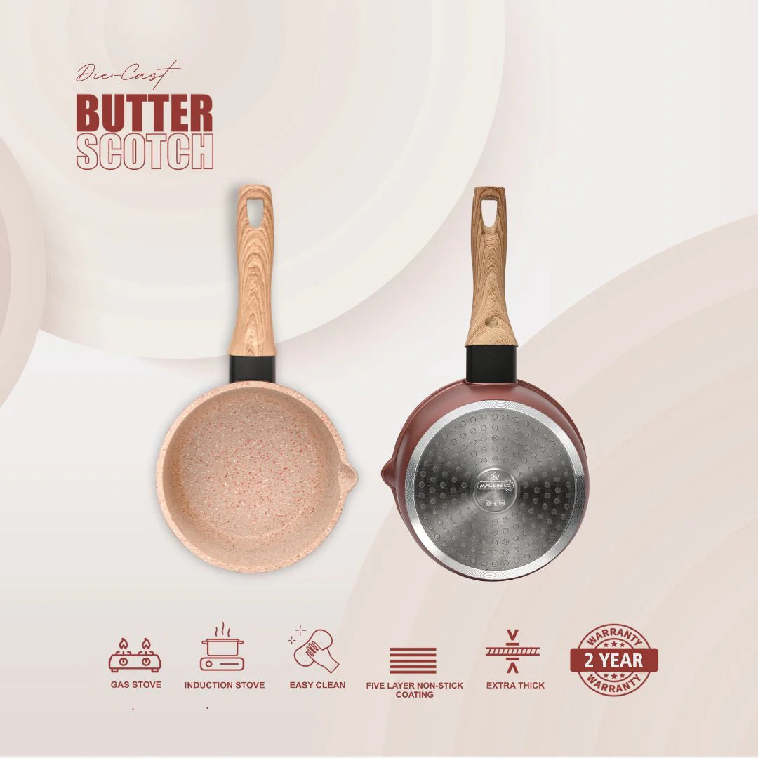 MACclite Butter Scotch Die Cast Non Stick Sauce Pan 16cm Dia, 1.4 Liters, Induction Base