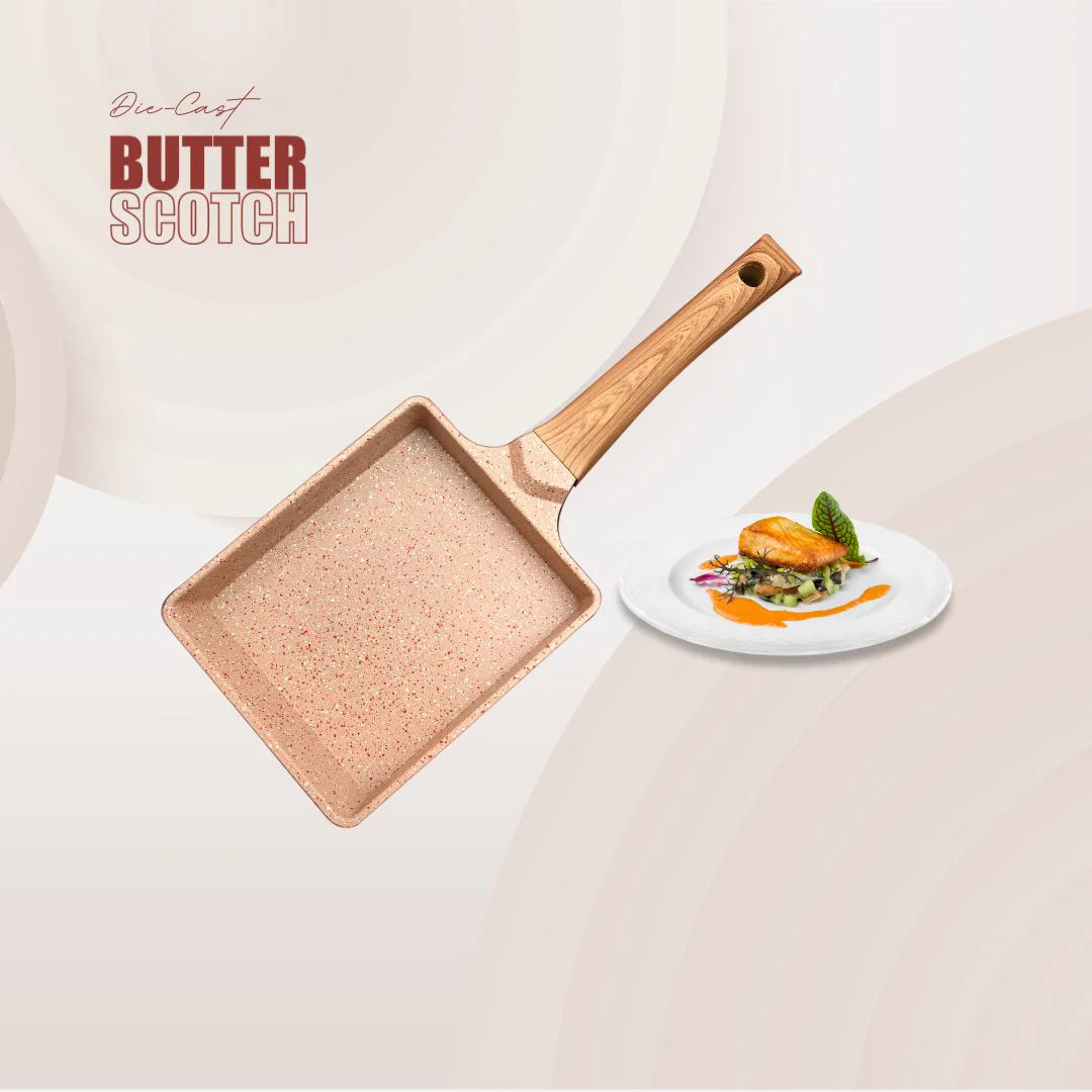 MACclite Butter Scotch Die Cast Non Stick Mini Square Frying Pan 18cm Dia, 850Milliliter, Induction Base