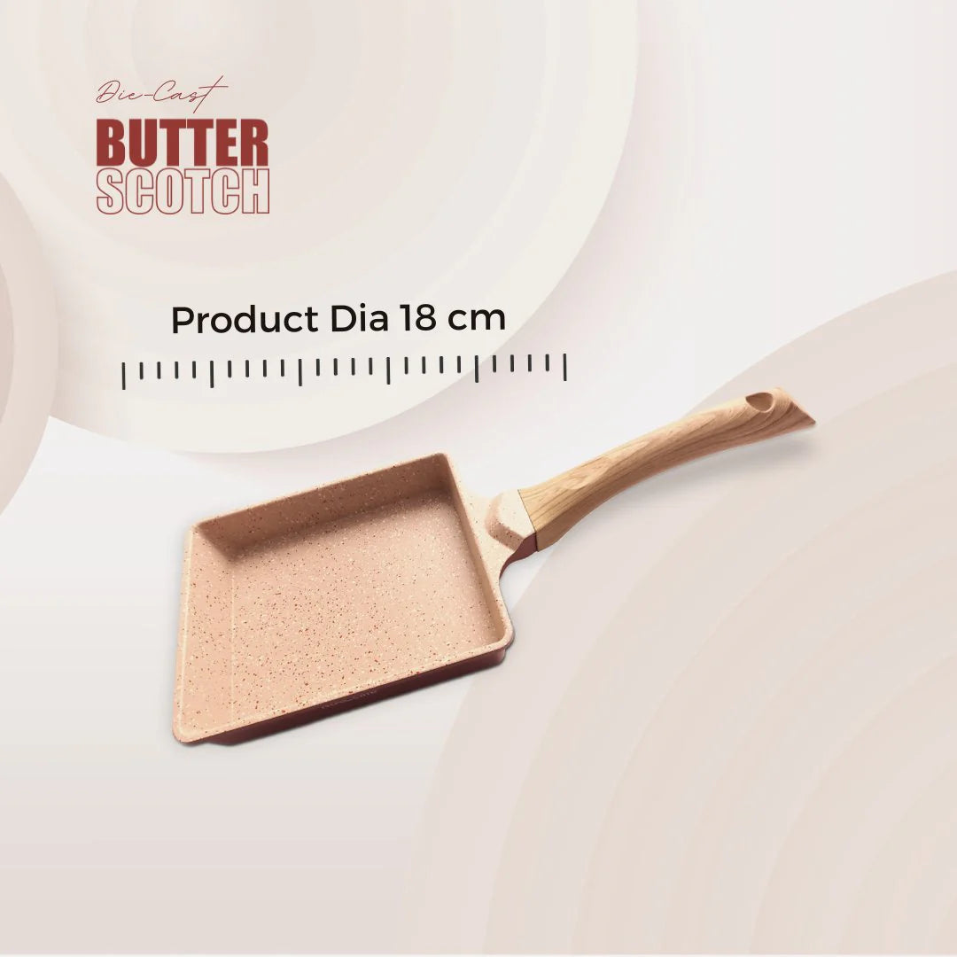 MACclite Butter Scotch Die Cast Non Stick Mini Square Frying Pan 18cm Dia, 850Milliliter, Induction Base