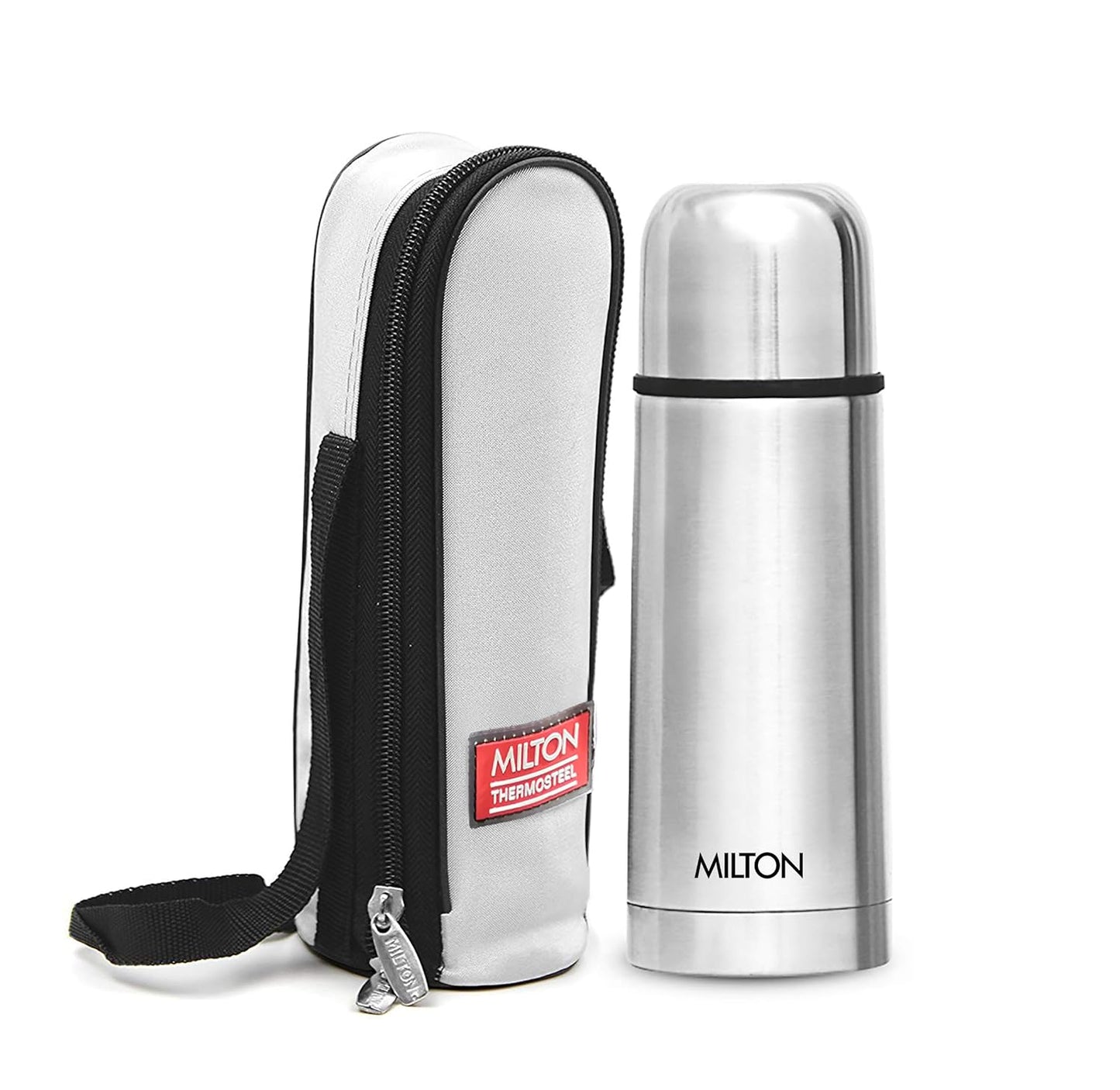 Milton Flip Lid Thermosteel 24 Hours Hot and Cold Water Bottle with Bag, 1 Piece, Silver