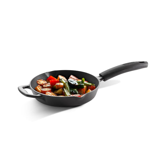 TRAMONTINA Titanex Pre-Seasoned Cast Iron Fry Pan, Non-Toxic, Induction Ready, Easy Hold Non-Slip Heat-Resistant Grip, Natural Stone Finish, Superior Heat Retention, Spill-Free Side Spouts