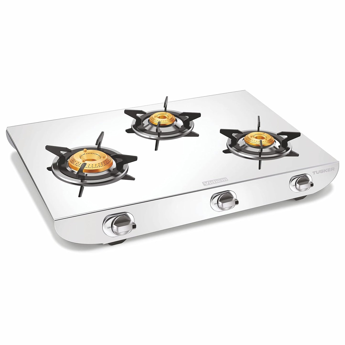 Vidiem Gas Stove S3 225 A Tusker (Silver) | Stainless Steel 3 Burner Gas Stove | Manual Ignition | Safety, Reliability, High Efficiency | ISI Certified