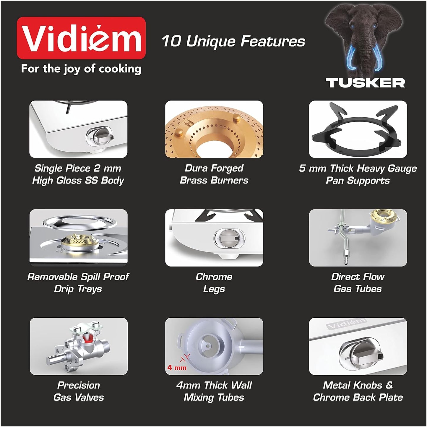 Vidiem Gas Stove S3 225 A Tusker (Silver) | Stainless Steel 3 Burner Gas Stove | Manual Ignition | Safety, Reliability, High Efficiency | ISI Certified