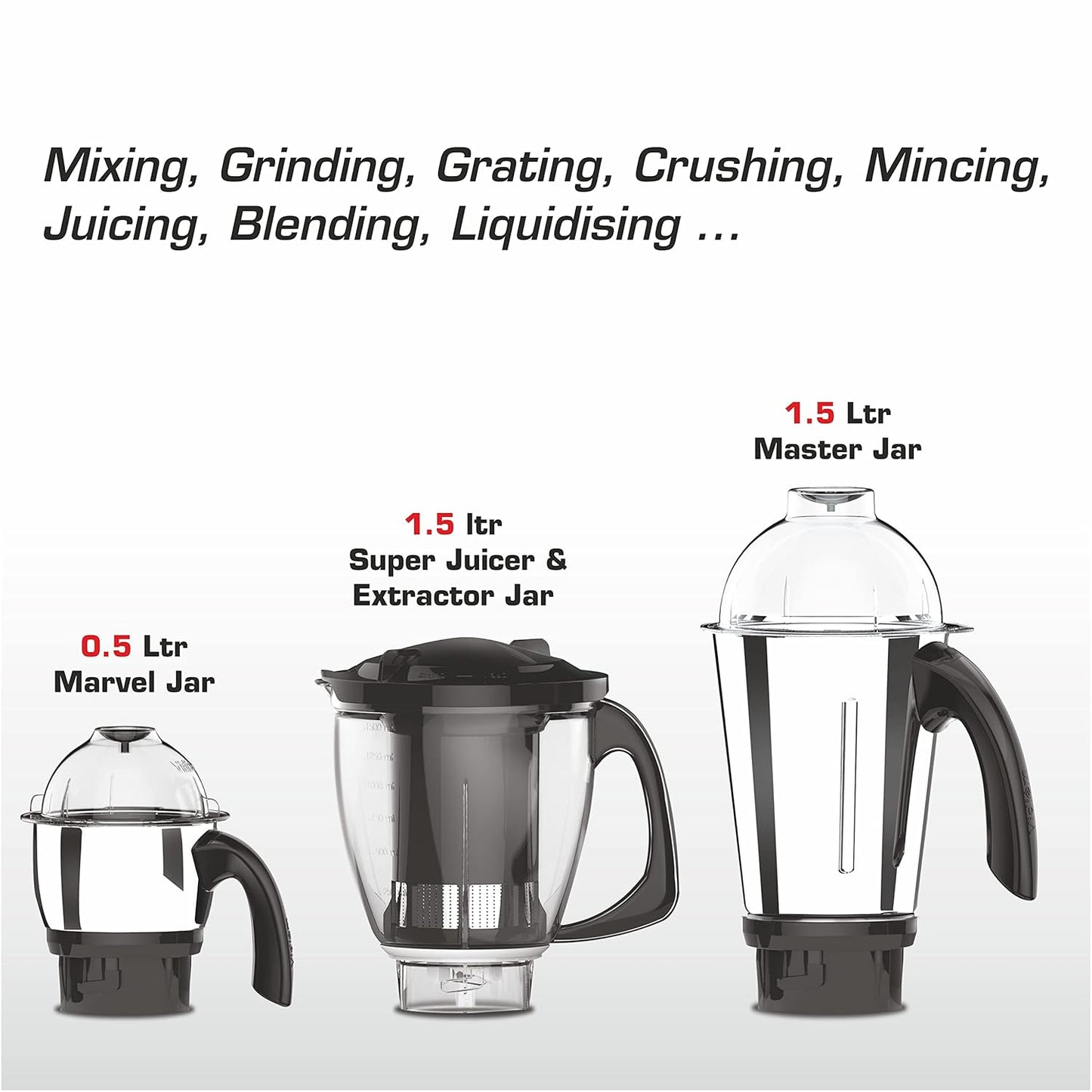 Vidiem Mixer Grinder 616 A Tusker ADC | Mixer grinder 750 watt with 3 jars & 1 Juicer Mixer Grinder, 1 Multi chef | 4 Leakproof Jars with self-lock for wet & dry spices, chutneys | 2 Years Warranty