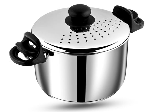 Vinod Stainless Steel Pasta, Rice Pot with Strainer lid , SAS Bottom Rice Steamer Cooker, Noodles, Veggies Boiler Pot with Locking Handles, Induction Base