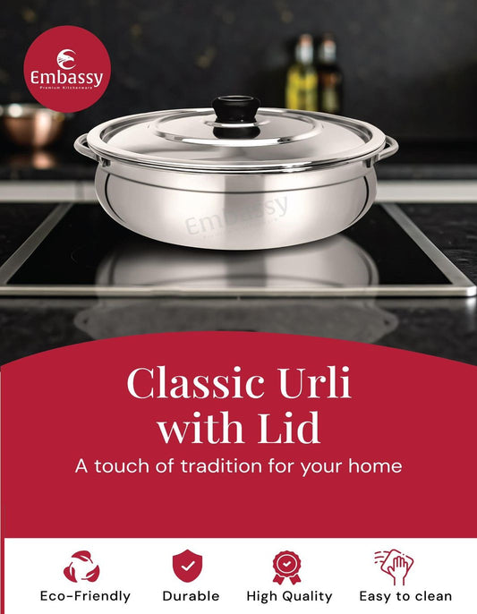 Embassy Stainless steel Classic Urli with Stainless steel Lid / Cooking Pot with Lid