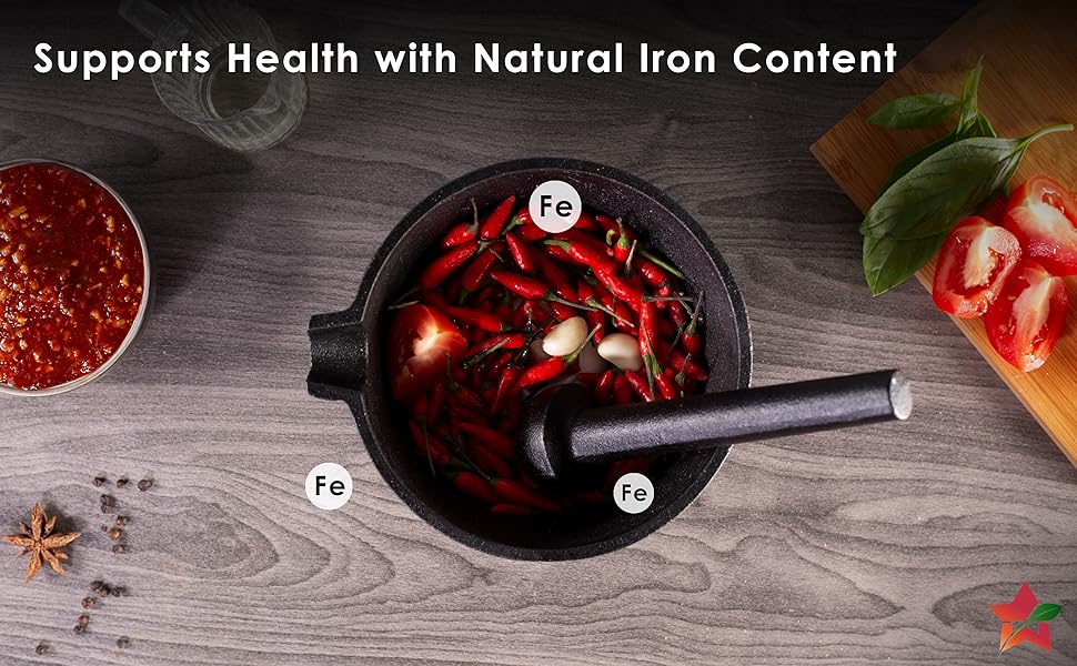 Wonderchef Forza Pre-Seasoned Cast-Iron Mortar & Pestle| Silbatta |Spice, Medicine Grinder Masher| Okhli/Musal/Khalbatta | Ideal for Hand Grinder