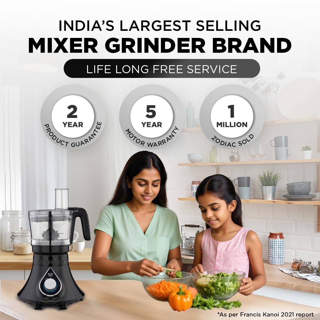 Preethi Plastic Zodiac Cosmo Mixer Grinder For Kitchen,5 Jars 750 Watt Mixie(Super Extractor Juicer Jar&Master Chef + Food Processor Jar),Black(Mg236)