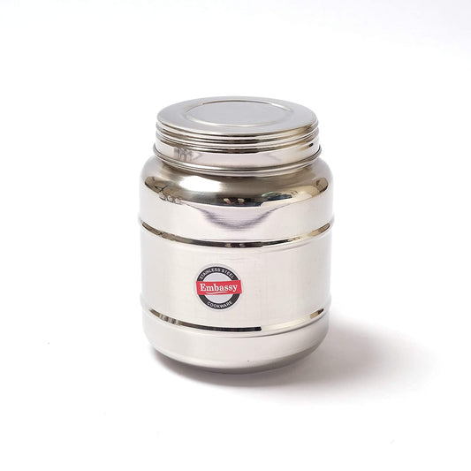 Embassy Stainless Steel SUPPLIMENT Bottle/Jar/Storage Container with Threading Cap, Pack of 2, Size 4, 650 ml