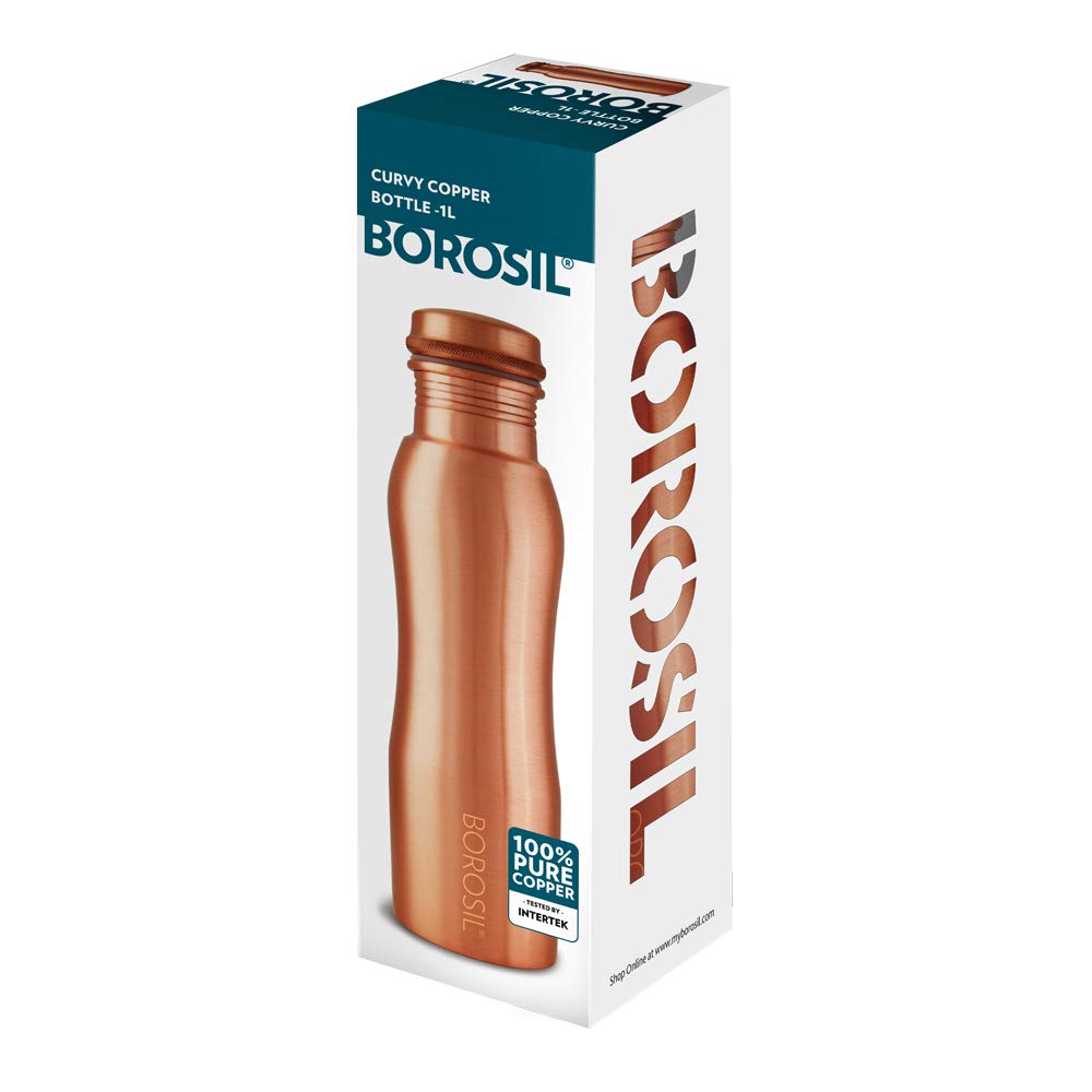 Borosil Curvy Copper Water Bottle, 1 Litre