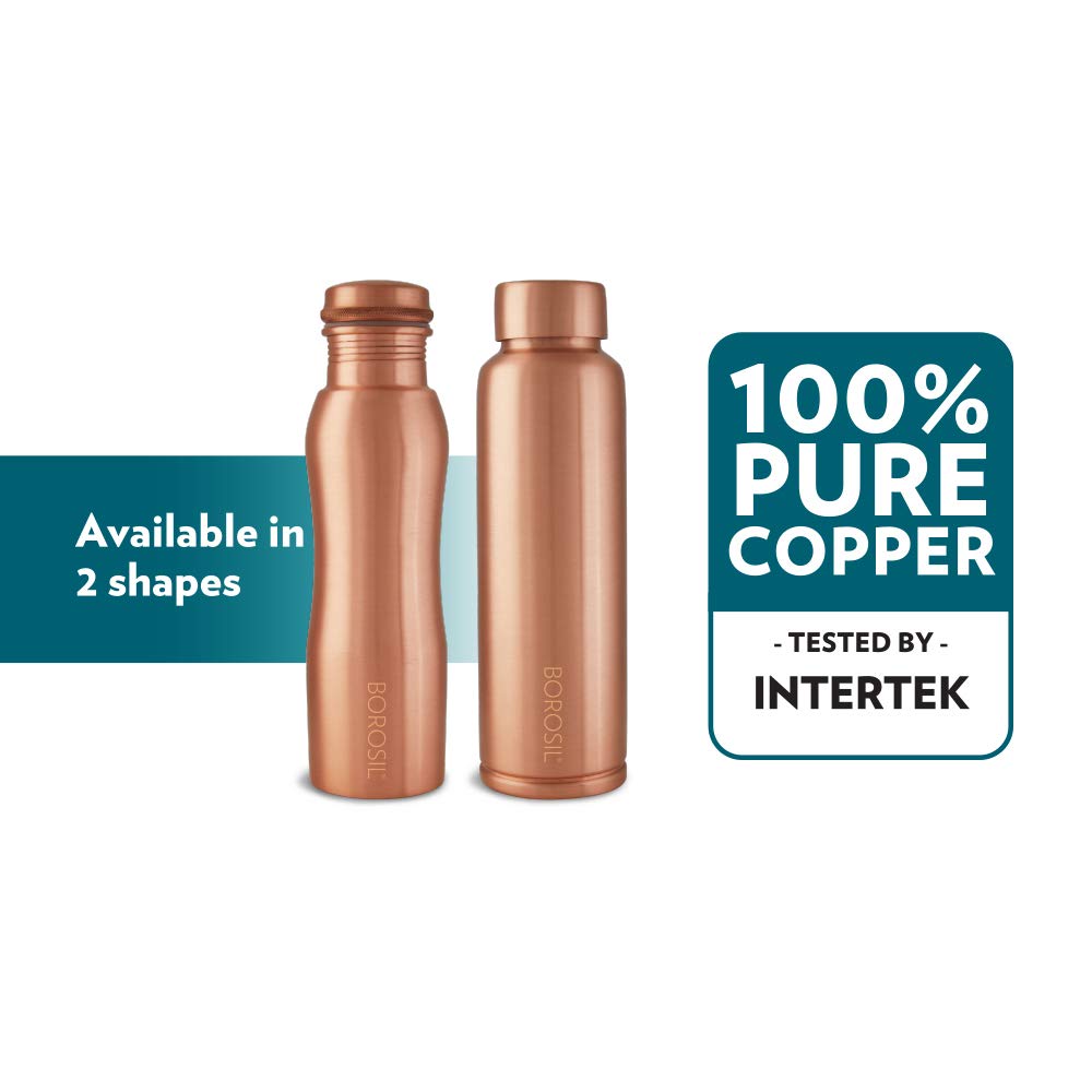 Borosil Curvy Copper Water Bottle, 1 Litre