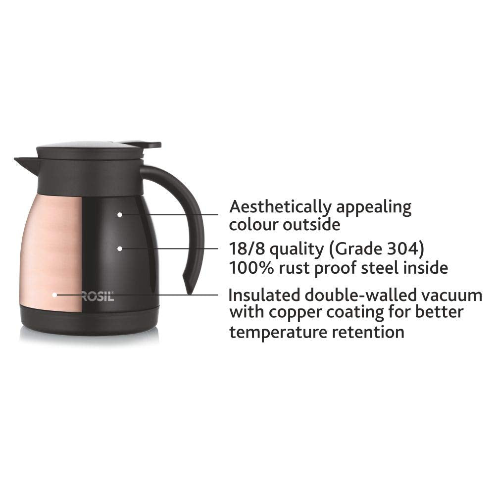 Borosil Stainless Steel Vacuum Insulated Teapot (Black, 500ML)