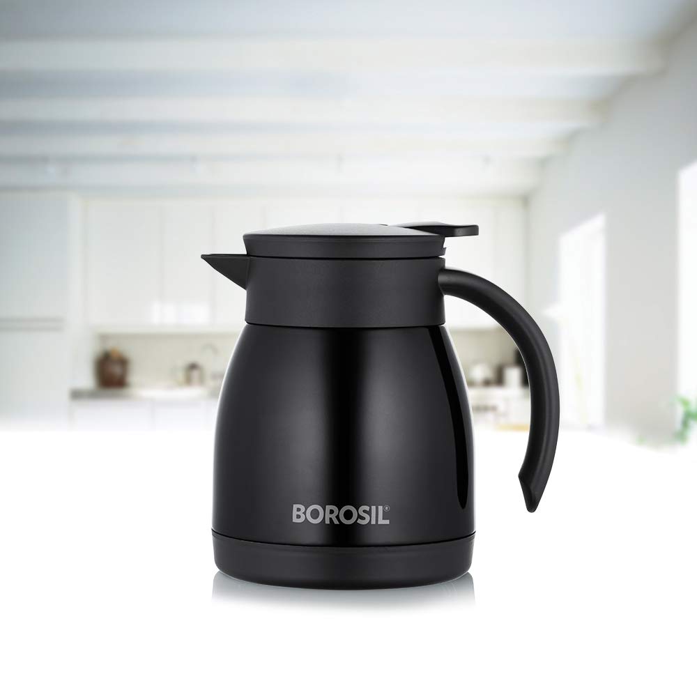 Borosil Stainless Steel Vacuum Insulated Teapot (Black, 500ML)