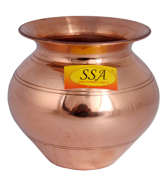 Shiv Shakti Arts® Pure Copper Kalash Lota -for Temple Use & Pooja Purpose(Big - Kumkuma Shinee Design) - (Vol - 800 ML) - 1 Piece