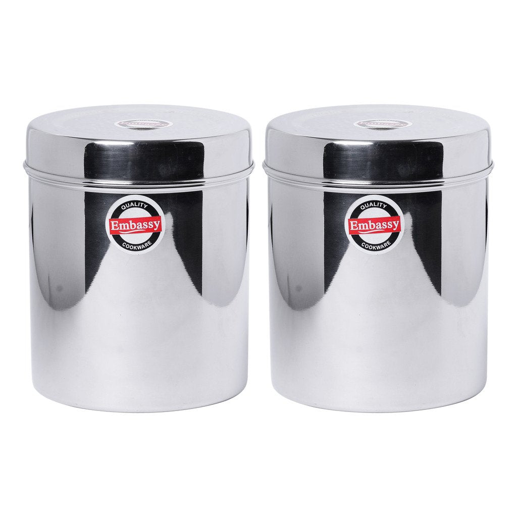 Embassy Stainless Steel Deep Dabba/Canister - Pack of 2 (1250 ml Each; Size 11, Medium)