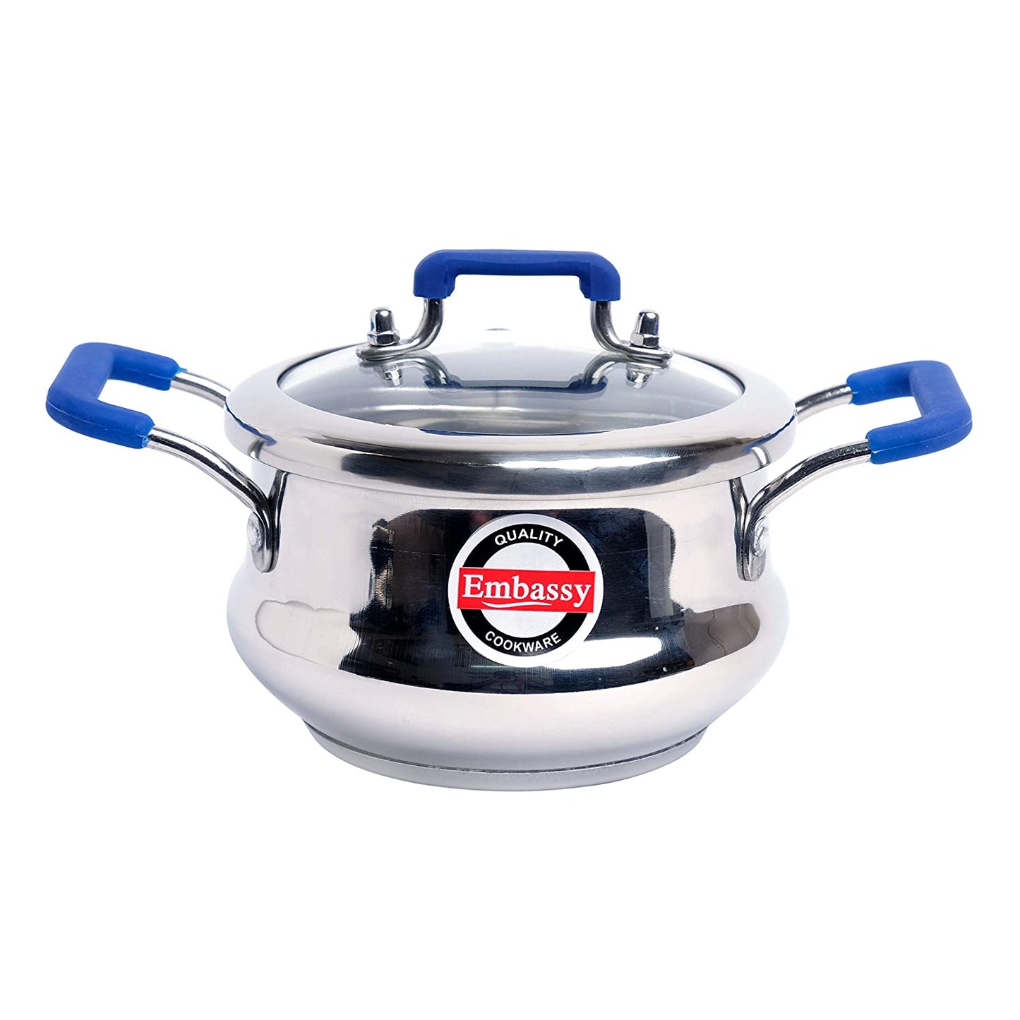 Embassy Stainless Steel Zircon Dish/Cook and Serve Pot/Handi with Glass Lid, Size 1, 1 Litre, 14.5 cms (Sandwich Bottom, Induction Friendly)