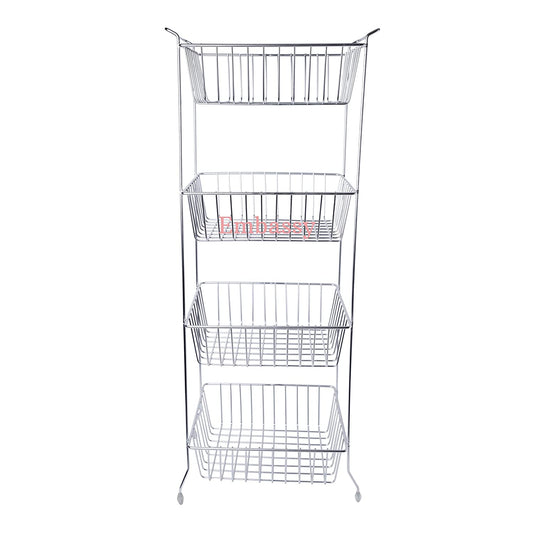 Embassy Fruit & Vegetable Rack, Rectangle, 4-Tier, 31x25x88 cms, Stainless Steel (Multipurpose Kitchen Storage Rack/Shelf)