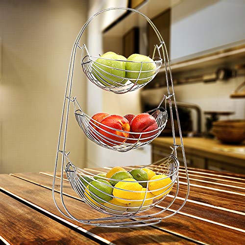 EMBASSY Stainless Steel Triple Step Swing Fruit and Vegetable Basket for Kitchen and Dining Table