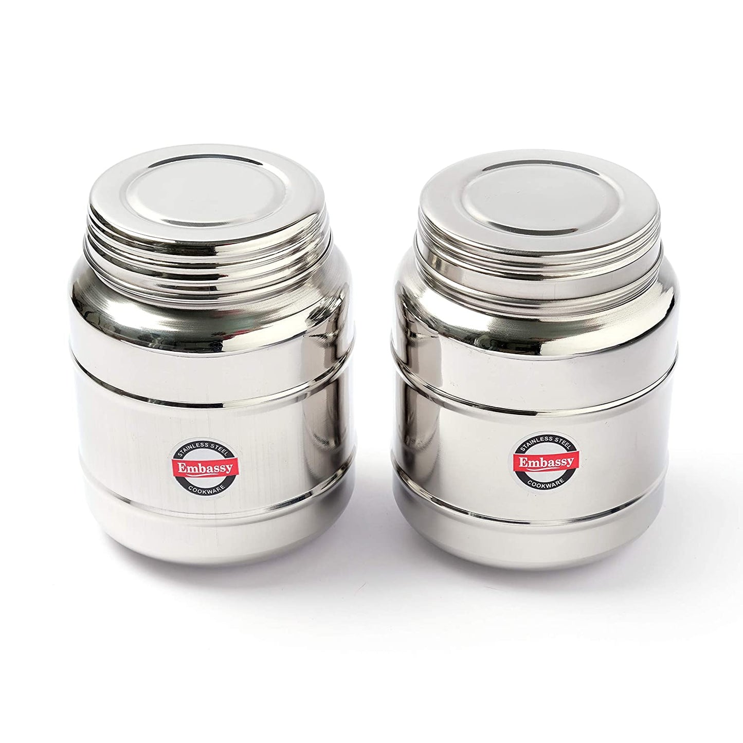 Embassy Stainless Steel SUPPLIMENT Bottle/Jar/Storage Container with Threading Cap, Pack of 2, Size 4, 650 ml