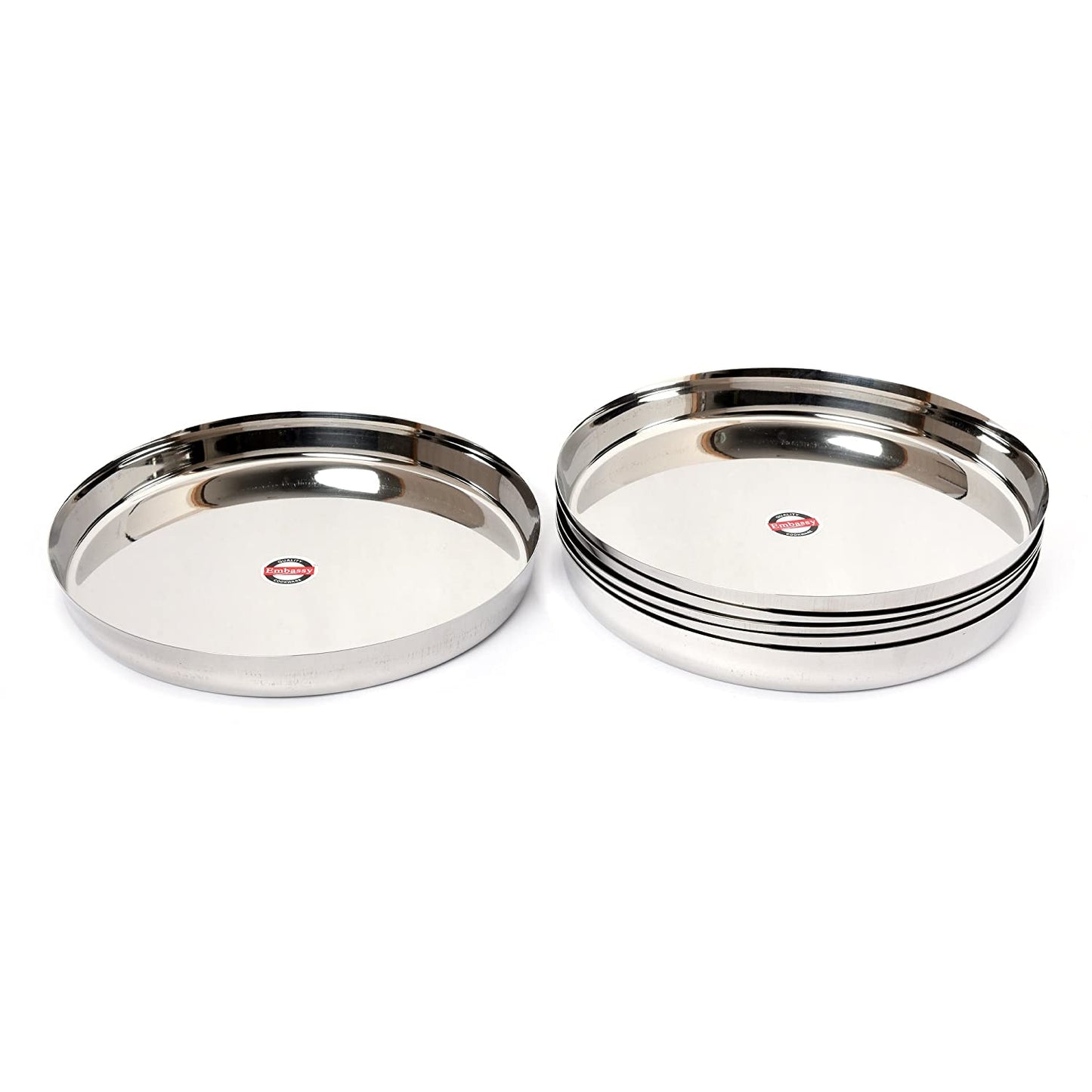 Embassy Plain Khumcha Spl/Dinner Plate, Size 11, 22.9 cms (Pack of 6, Stainless Steel)