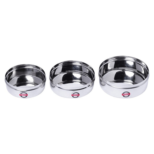 Embassy Sleek Puri Box/Container - Set of 3 (Size 7,8,9; 300,450,600 ml), Stainless Steel