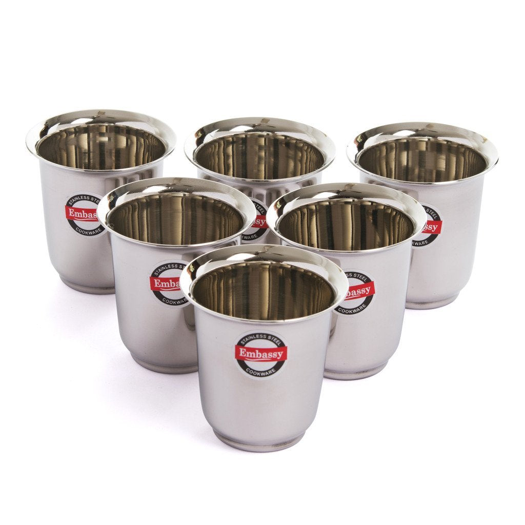 Embassy Stainless Steel Mayuri Coffee Glass/Tumbler, Pack of 6, Size 2-150 ml/Glass