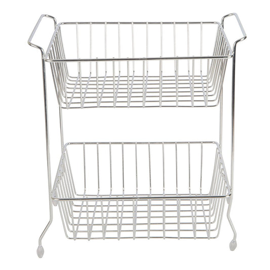 Embassy Fruit & Vegetable Trolley, Rectangle, 2-Tier, 35x25x38 cms, Stainless Steel (Multipurpose Kitchen Storage Rack/Shelf)