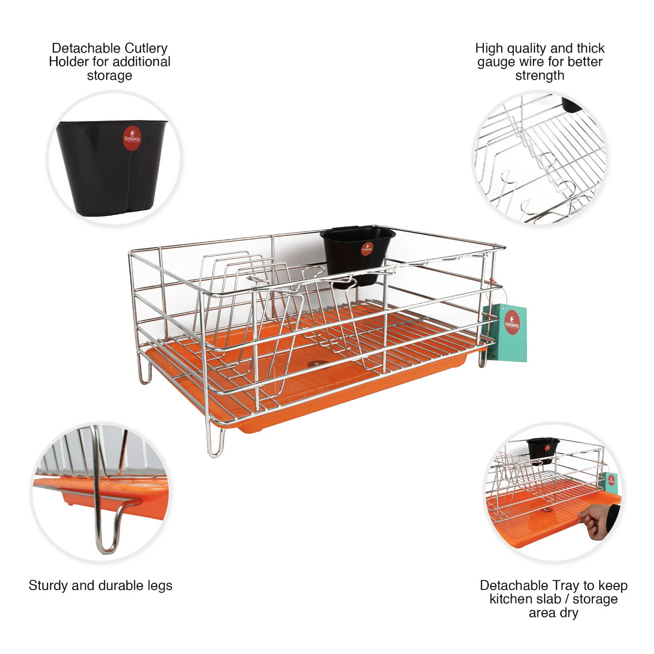 Embassy Dish Draining Basket/Kuda with Drip Tray, Rectangle,