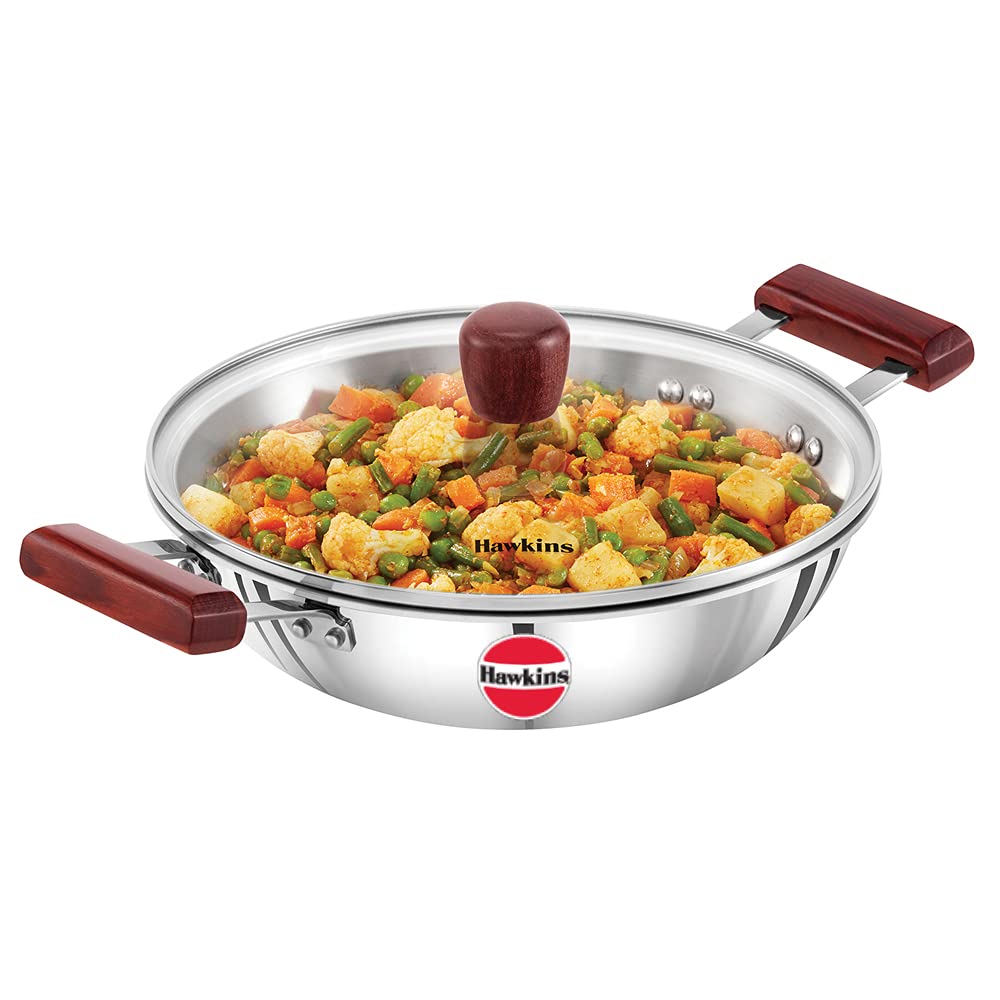 Hawkins Tri-Ply Stainless Steel Induction Compatible Deep-Fry Pan with Glass Lid, Capacity 2.5 Litre, Diameter 26 cm, Thickness 3 mm, Silver (SSD25G)