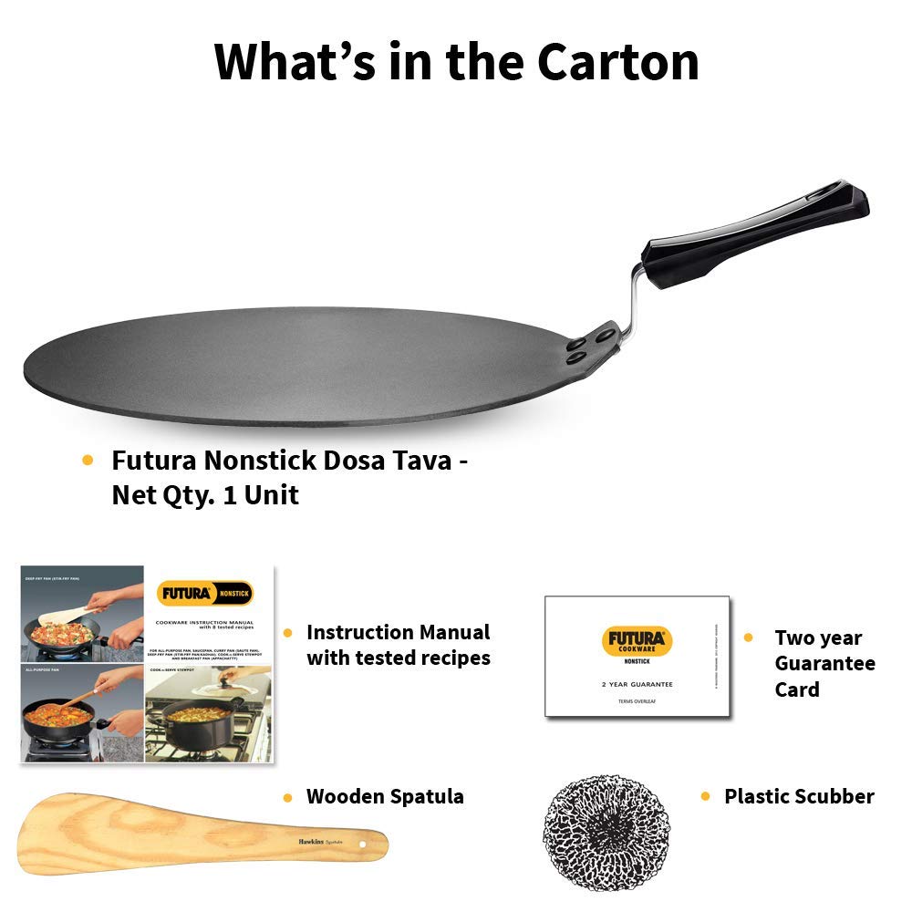 Hawkins Futura Nonstick stainless steel Dosa Tava Diameter 30 cm Thickness 4.88 mm Black NDT30