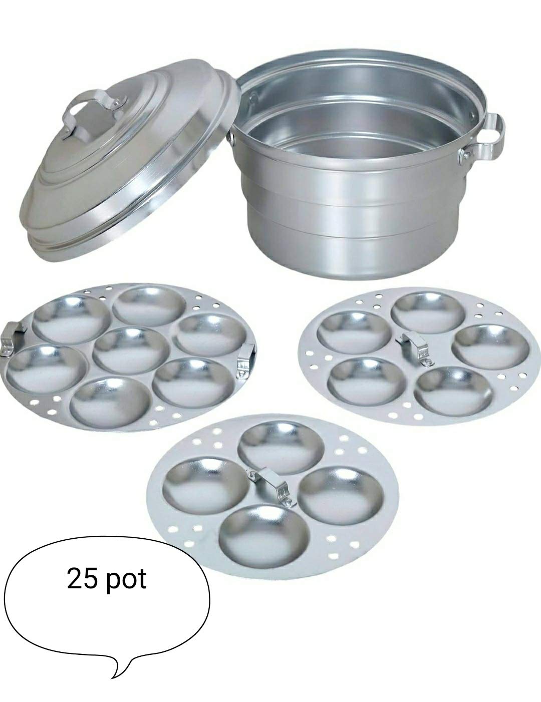 Yes Kay Standard Idly Maker/satti/Steamer/Cooker 25 Pot Aluminum Out lid