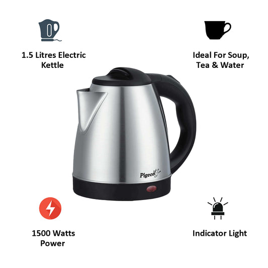 Pigeon 1.5 Liters 1500 Watts Electric Kettle (Detachable Base)