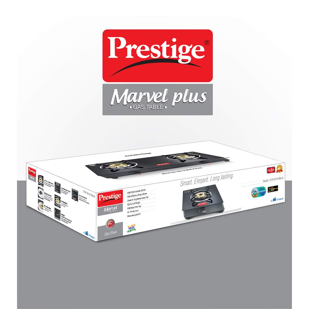 Prestige TTK Prestige Marvel Glass Top 1 Burner Gas Stove, Manual Ignition, Black