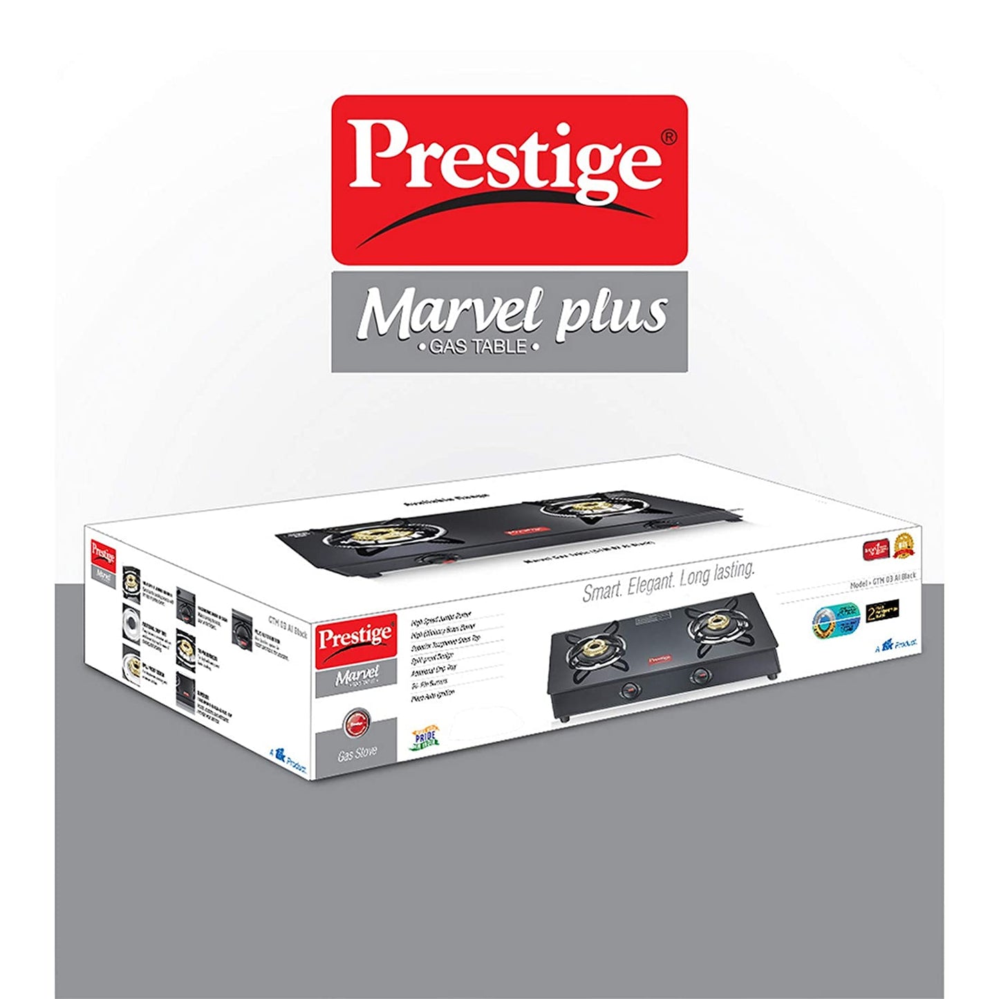 Prestige Marvel Plus 2 Burner Glass Top, Gas Stove (GTM 02, Black)