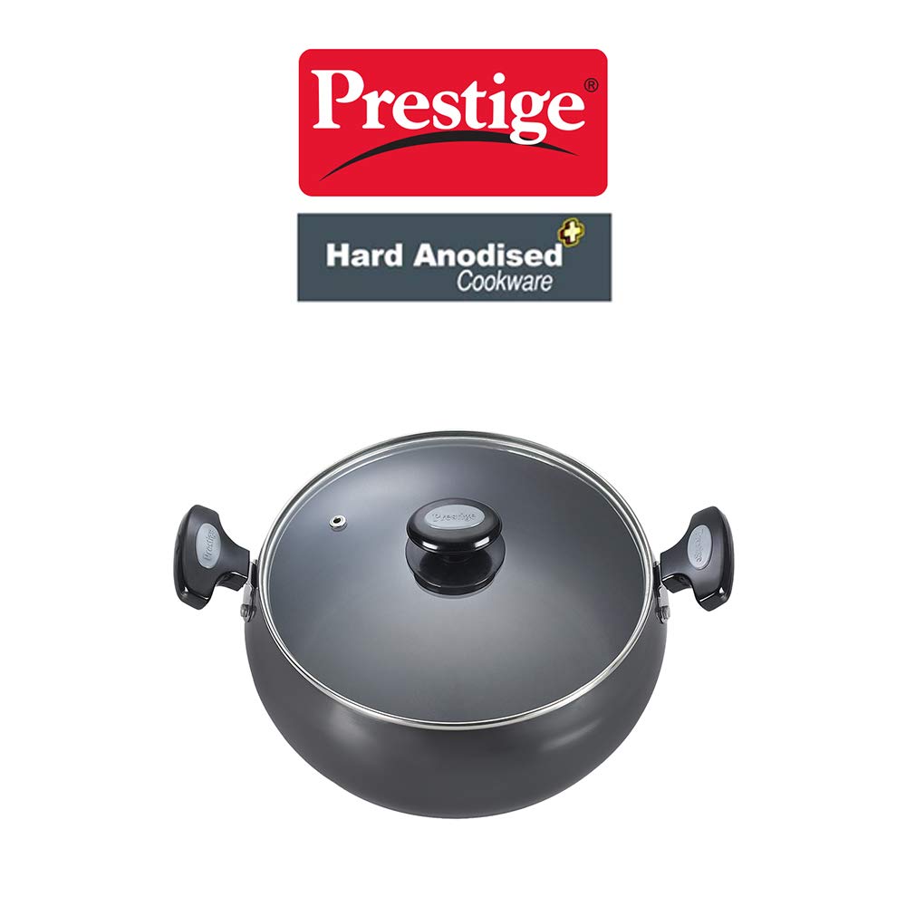 Prestige Hard Anodised Cookware Lifetime Induction Base Sauce Pan, 200mm, Black