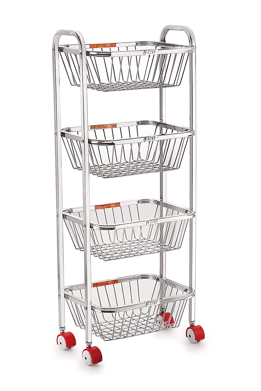 Priya 4 Layers Fruits, Vegetable Big Kitchen Trolley (White), Stainless Steel