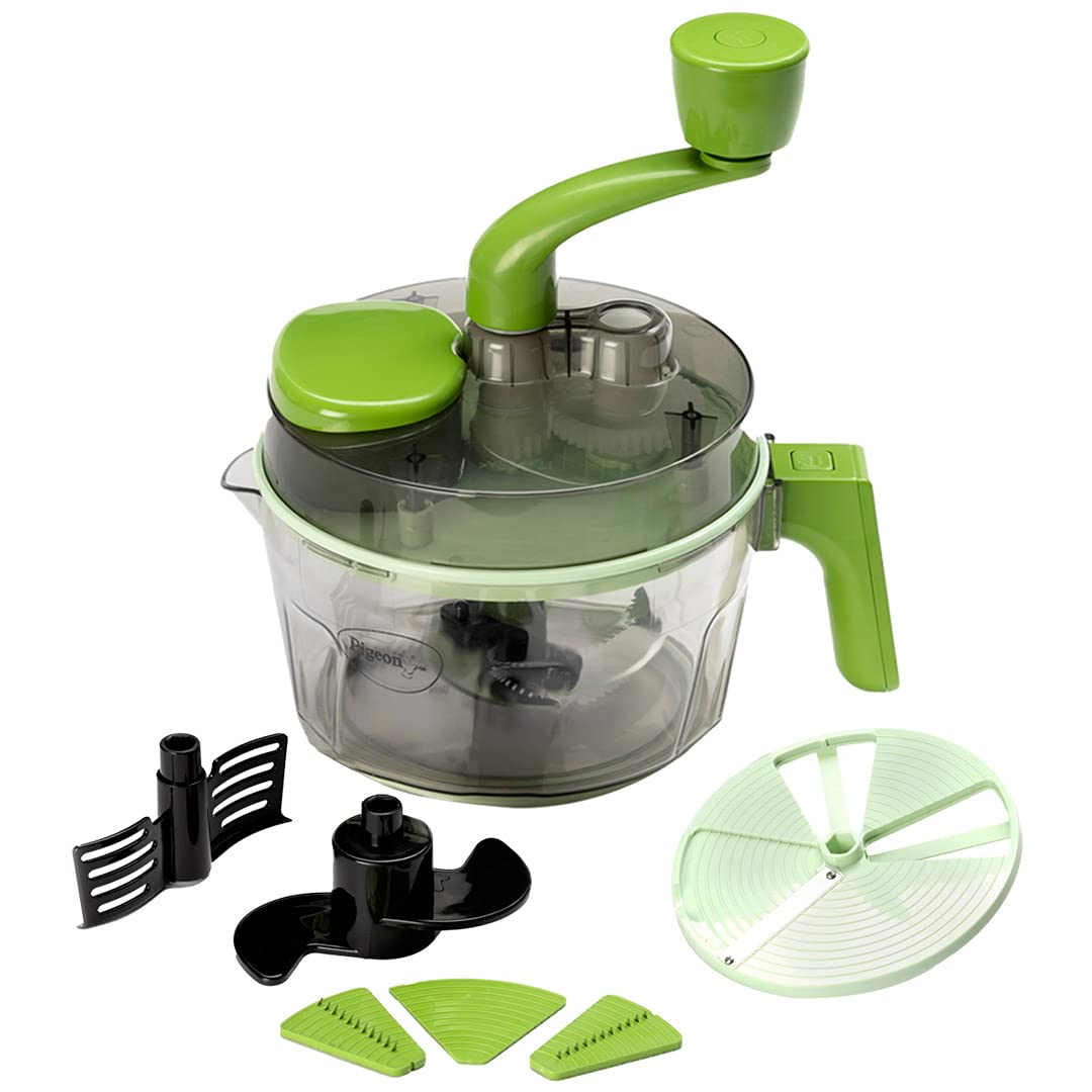 Pigeon Tornado Turbo Manual Chopper used for Chopping, Atta Kneader, Slicing, Shredding,and whipping - Bowl capacity 1.5 Litre (14691), green, large