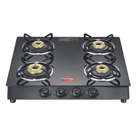 Prestige Marvel Glass Top 4 Burner Gas Stove, Manual Ignition, Black