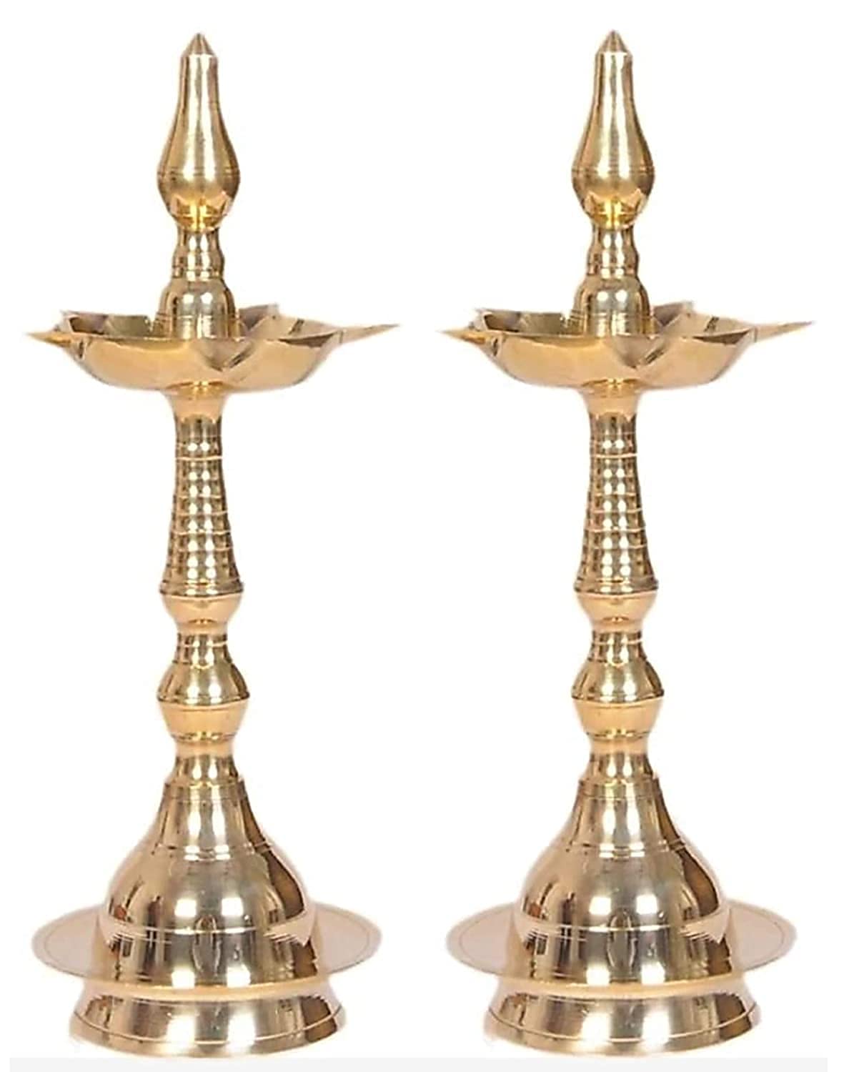 Brass Fancy Pair Kerala Diya Oil Lamp Stand Size-11 Set of 2