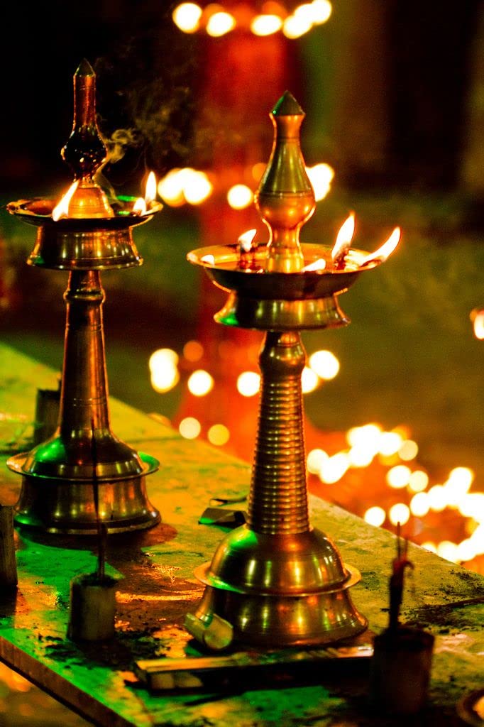 Brass Fancy Pair Kerala Diya Oil Lamp Stand Size-11 Set of 2