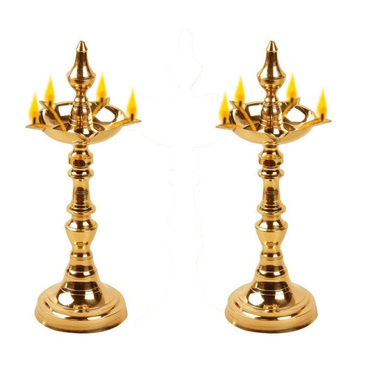 Brass Fancy Pair Kerala Diya Oil Lamp Stand Size-11 Set of 2