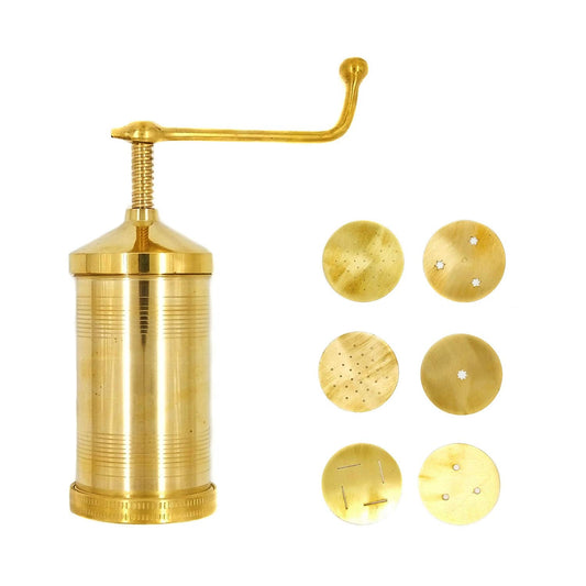 MANNAR CRAFT Brass Indian Made Sevanazhi Chakli Press/Sancha/Murukku/Gathiya/janthikulu/Idiyappam Maker Machine with Free 6 Different Jalis