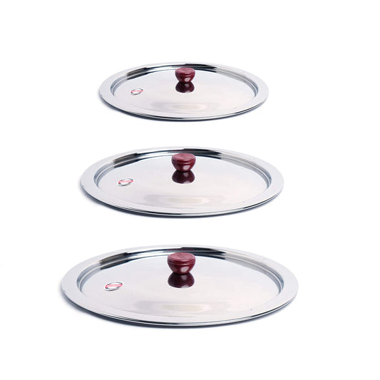 Embassy Stainless Steel Multipurpose Lid/Cover with Knob, Set of 3