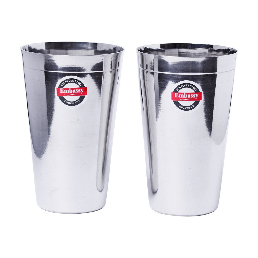 Embassy Stainless Steel Plain Lassi Glass, Pack of 2, 650 ml/Glass