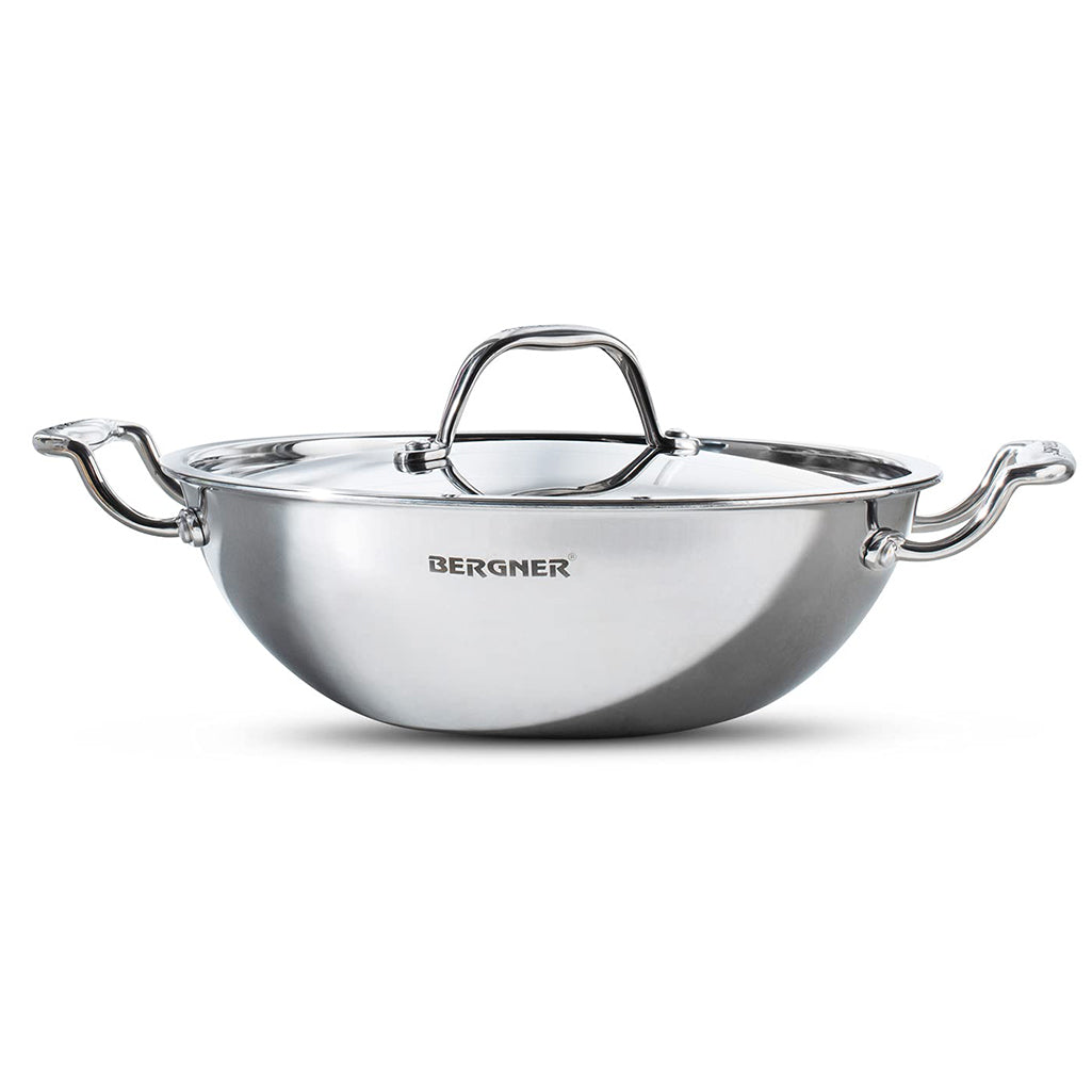 Bergner Argent Triply Stainless Steel  Deep Kadhai With Lid 2.3L\20cm