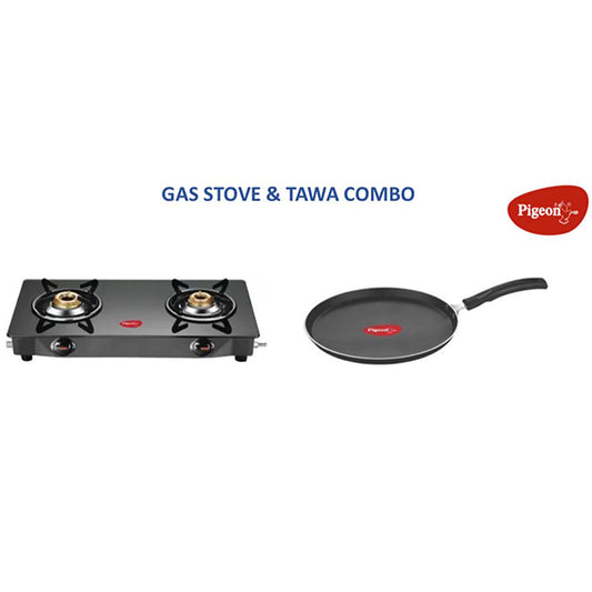 PIGEON GLASSTOP 2BURNER & NON STICK TAWA COMBO