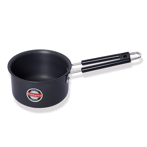 Embassy Hard Anodised Sauce Pan, 0.8 Litre (Size 9, 14 cms), Gas Stovetop Compatible, Black